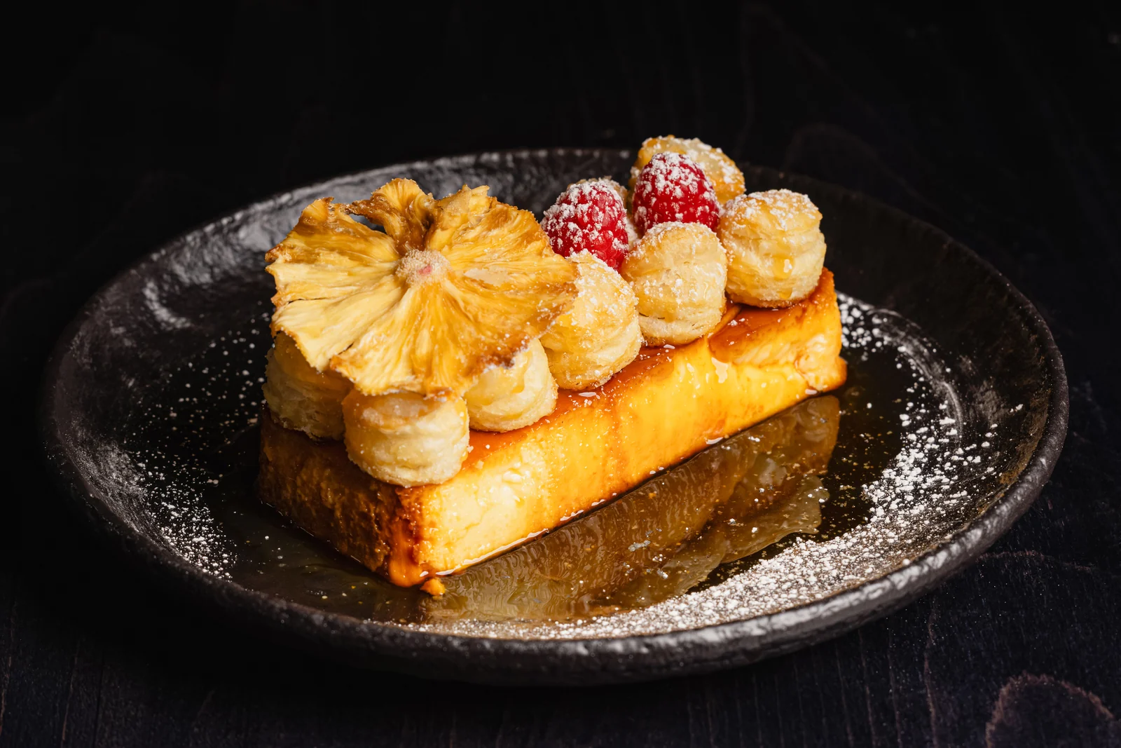 Flan, berries and caramel from the shared Origen food collection